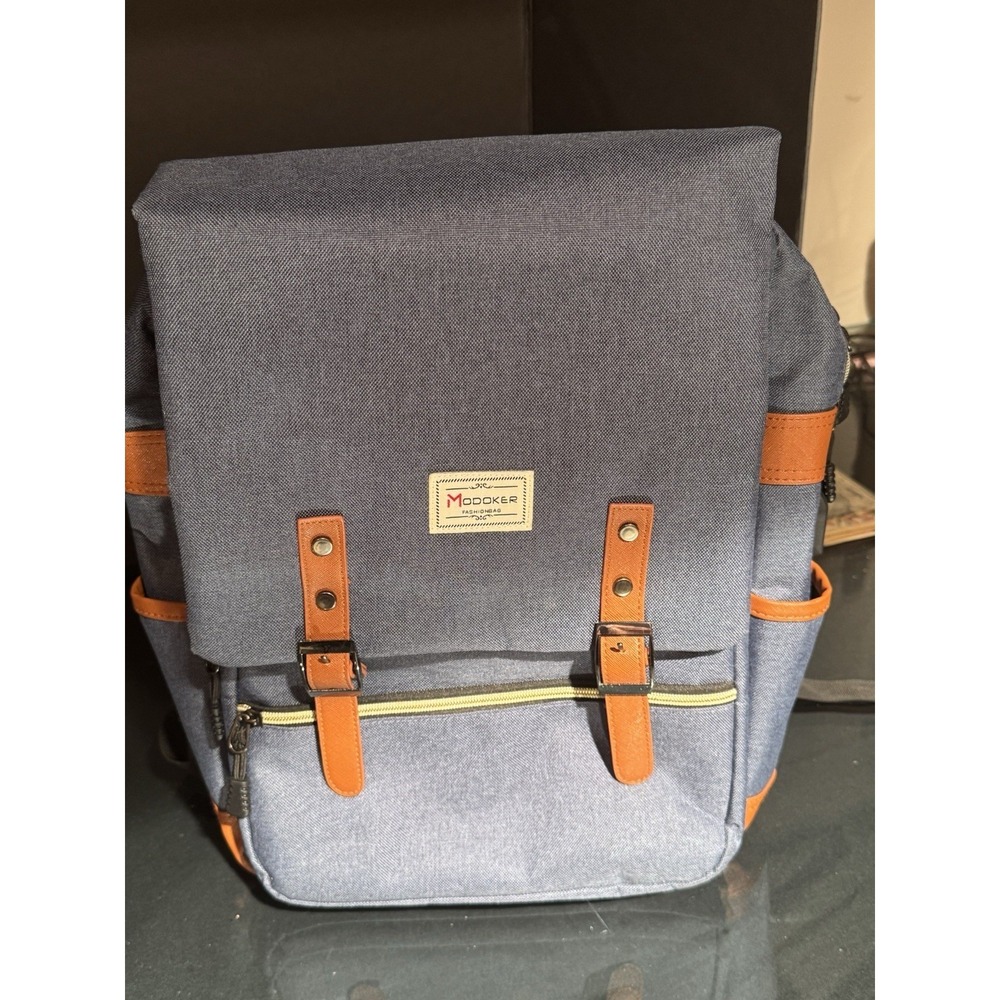 Modoker‎ Vintage Laptop Backpack USB Charging Port, Blue Gray